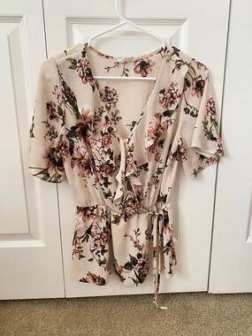 Sienna Sky Floral V-Neck Ruffle Faux Wrap Top